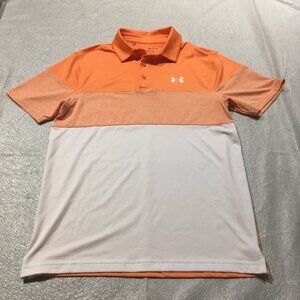 Under Armour Playoff Polo Golf Shirt, Men's Small, Orange/White (EX)